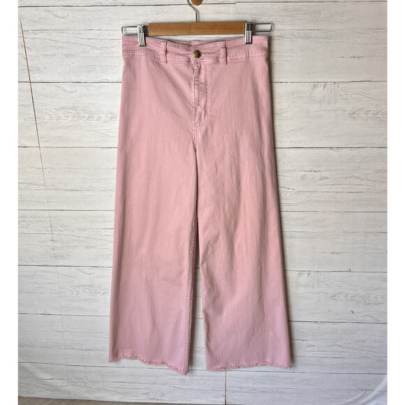 Billabong Jeans Womens Size 28 Pink Wide Leg Flare Raw Hem Cotton Blend Girly - Picture 3 of 16